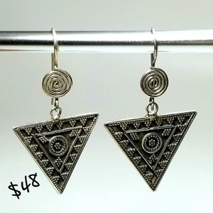 925 Sterling Silver Triangle Tribal Earrings